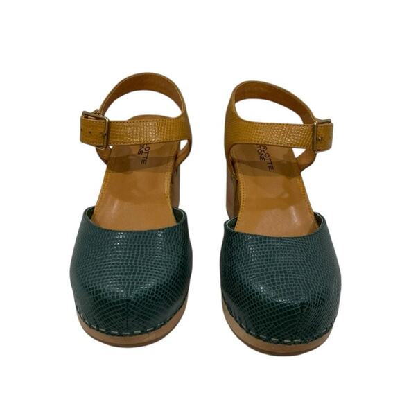 Charlotte Stone Maude Leather Platform Clogs Emerald And Caramel Size 8 - Picture 6 of 15